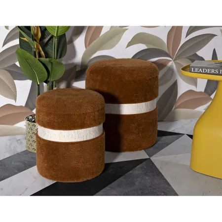 Set 2 Pouf Contenitori Imbottiti Marrone Soffice da Soggiorno Camera
