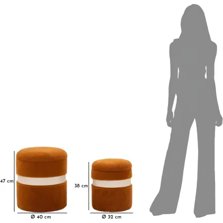 Set 2 Pouf Contenitori Imbottiti Marrone Soffice da Soggiorno Camera