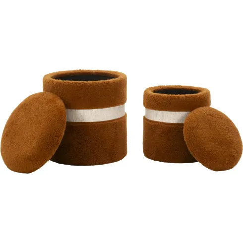 Set 2 Pouf Contenitori Imbottiti Marrone Soffice da Soggiorno Camera