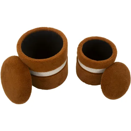 Set 2 Pouf Contenitori Imbottiti Marrone Soffice da Soggiorno Camera