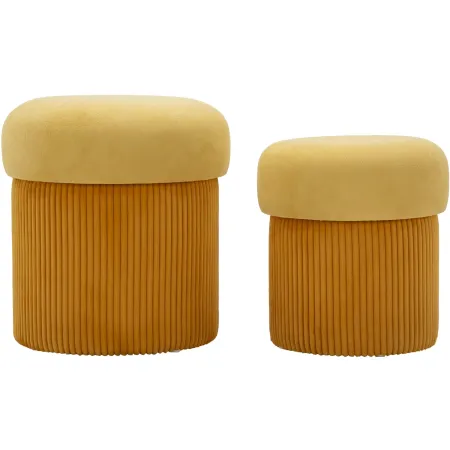 Set 2 Pouf Contenitori in Tessuto Senape Arancione Salvaspazio Camera