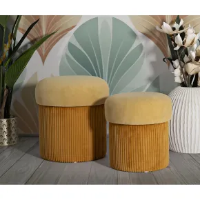 Set 2 Pouf Contenitori in Tessuto Senape Arancione Salvaspazio Camera 2