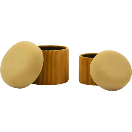 Set 2 Pouf Contenitori in Tessuto Senape Arancione Salvaspazio Camera