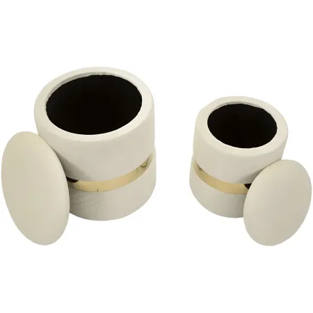 Set 2 Pouf Contenitori in Tessuto Crema Oro Salvaspazio Soggiorno