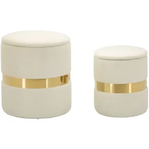 Set 2 Pouf Contenitori in Tessuto Crema Oro Salvaspazio Soggiorno