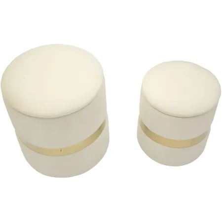 Set 2 Pouf Contenitori in Tessuto Crema Oro Salvaspazio Soggiorno