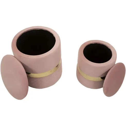 Set 2 Pouf Contenitori in Tessuto Rosa Oro Salvaspazio Salotto Camera