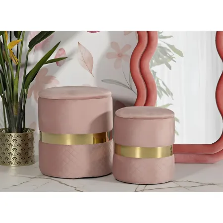 Set 2 Pouf Contenitori in Tessuto Rosa Oro Salvaspazio Salotto Camera