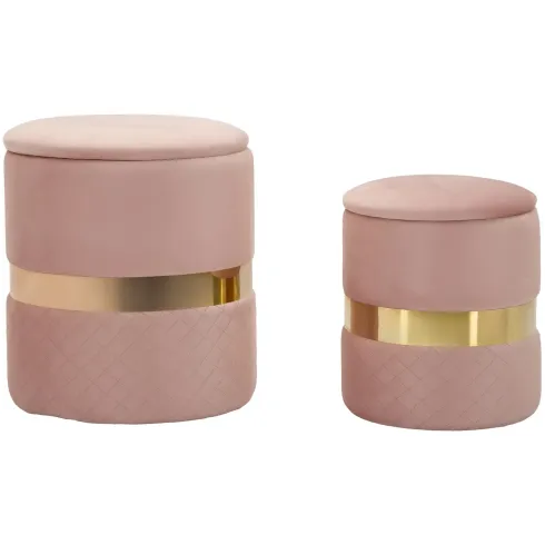 Set 2 Pouf Contenitori in Tessuto Rosa Oro Salvaspazio Salotto Camera