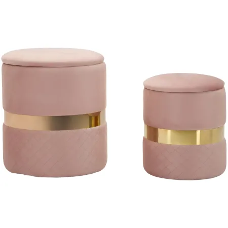 Set 2 Pouf Contenitori in Tessuto Rosa Oro Salvaspazio Salotto Camera