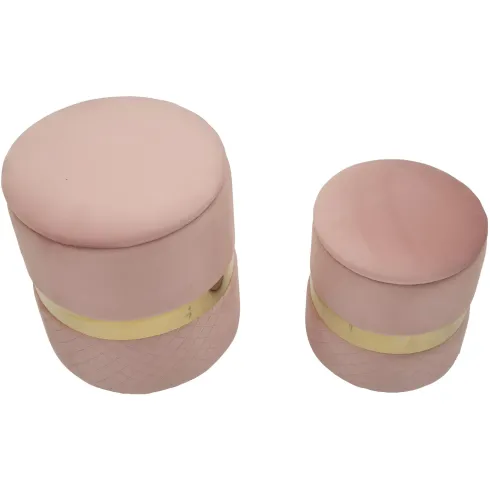 Set 2 Pouf Contenitori in Tessuto Rosa Oro Salvaspazio Salotto Camera
