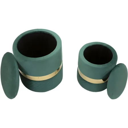 Set 2 Pouf Contenitori in Tessuto Verde Oro Salvaspazio Salotto Camera