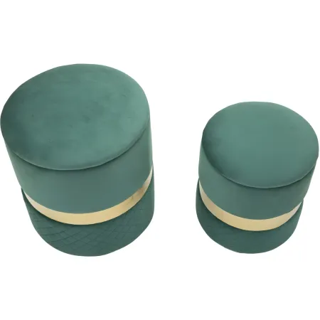 Set 2 Pouf Contenitori in Tessuto Verde Oro Salvaspazio Salotto Camera