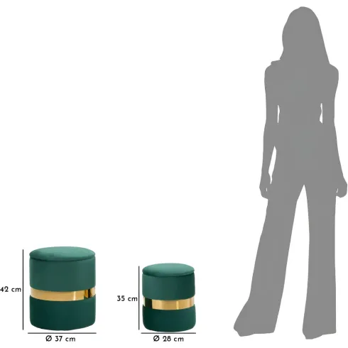 Set 2 Pouf Contenitori in Tessuto Verde Oro Salvaspazio Salotto Camera