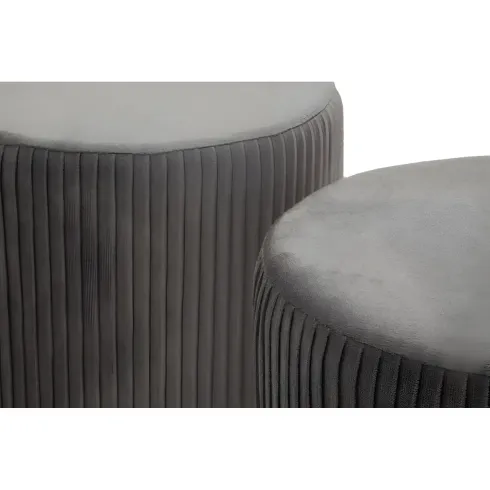 Set Panca Contenitore con 2 Pouf in Velluto Grigio Oro Camera Salotto