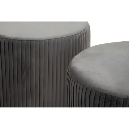 Set Panca Contenitore con 2 Pouf in Velluto Grigio Oro Camera Salotto