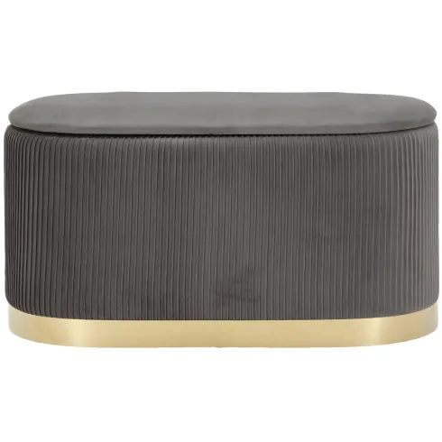Set Panca Contenitore con 2 Pouf in Velluto Grigio Oro Camera Salotto