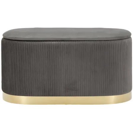 Set Panca Contenitore con 2 Pouf in Velluto Grigio Oro Camera Salotto