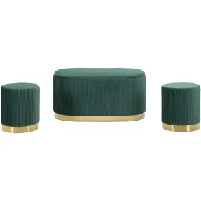 Set Panca Contenitore con 2 Pouf in Velluto Verde Oro Camera Salotto