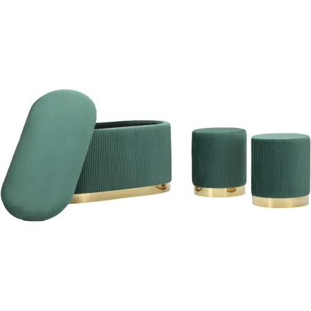 Set Panca Contenitore con 2 Pouf in Velluto Verde Oro Camera Salotto