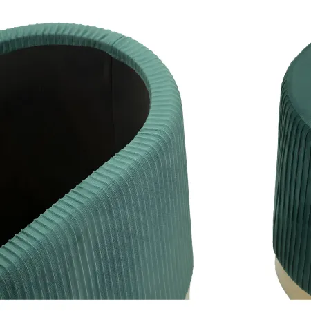 Set Panca Contenitore con 2 Pouf in Velluto Verde Oro Camera Salotto