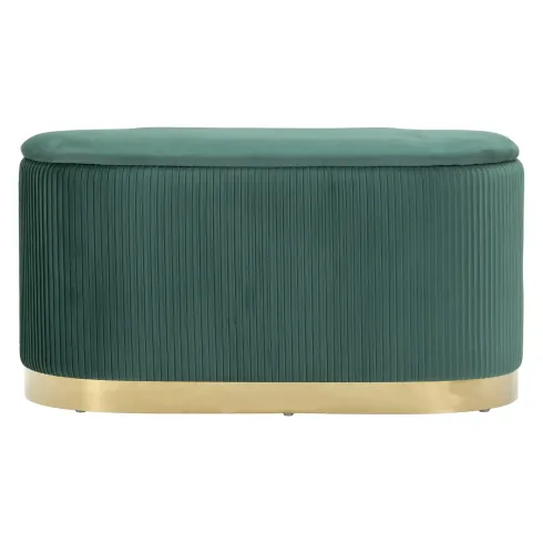 Set Panca Contenitore con 2 Pouf in Velluto Verde Oro Camera Salotto