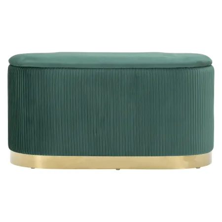 Set Panca Contenitore con 2 Pouf in Velluto Verde Oro Camera Salotto