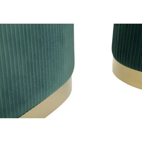 Set Panca Contenitore con 2 Pouf in Velluto Verde Oro Camera Salotto
