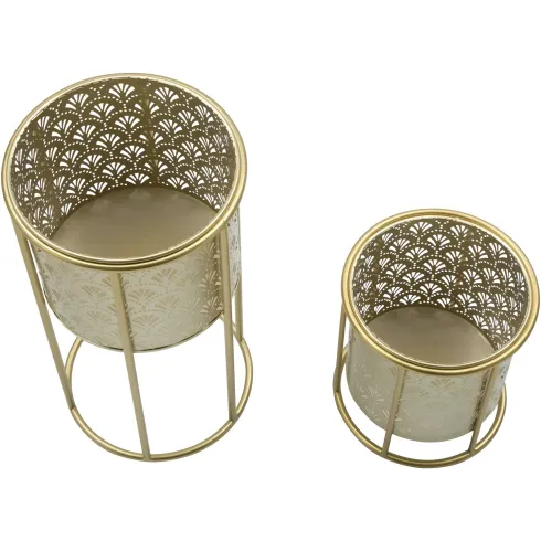 Set 2 Colonne Portavaso da Pavimento in Metallo Oro da Interno Moderno