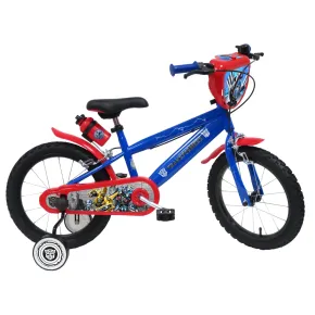 Bicicletta per Bambini 16" Transformers Rosso Blu Rotelle Borraccia