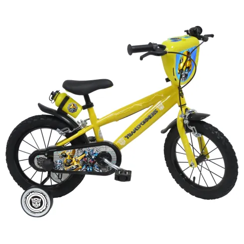 Bicicletta per Bambini 14" Transformers Giallo con Rotelle Borraccia