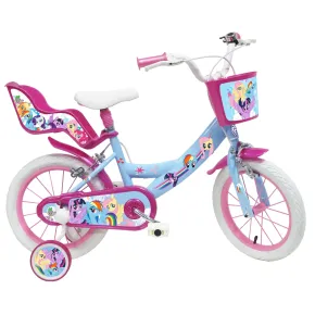 Bicicletta per Bambini My Little Pony 14" Azzurro con Rotelle Cestino