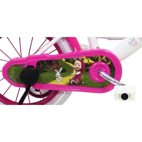 Bicicletta per Bambini 16" Masha e Orso Bianco con Portabambola Rotelle