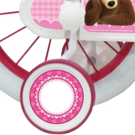 Bicicletta per Bambini 14" Masha e Orso Bianco con Portabambola Rotelle