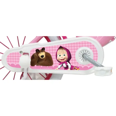Bicicletta per Bambini 14" Masha e Orso Bianco con Portabambola Rotelle