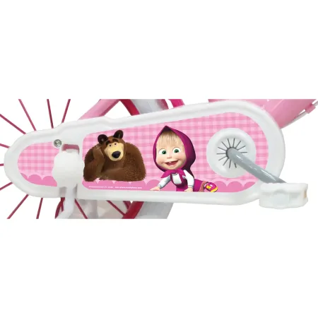 Bicicletta per Bambini 14" Masha e Orso Bianco con Portabambola Rotelle