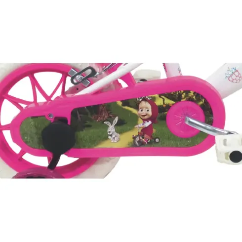 Bicicletta per Bambini 12" Masha e Orso Bianco con Portabambola Rotelle