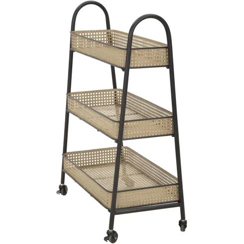 Carrello Portapiante con Ruote 3 Ripiani in Metallo Beige Nero