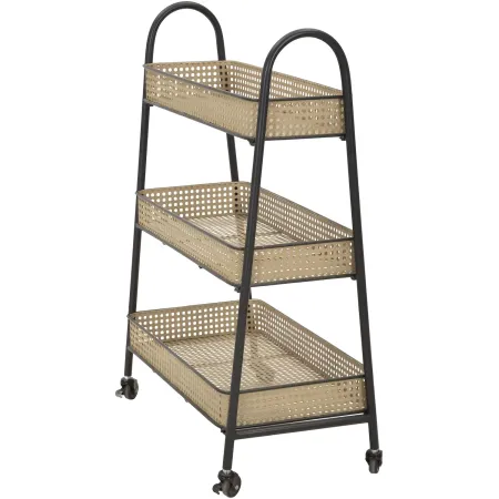 Carrello Portapiante con Ruote 3 Ripiani in Metallo Beige Nero