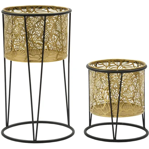 Set 2 Portavaso da Pavimento Metallo Oro Nero Piedistallo Removibile