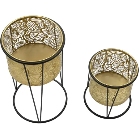 Set 2 Portavaso da Pavimento Metallo Oro Nero Piedistallo Removibile