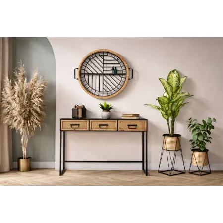Set 2 Portavasi da Pavimento Metallo Beige Nero Piedistallo Removibile