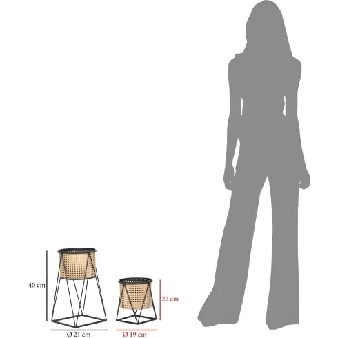 Set 2 Portavasi da Pavimento Metallo Beige Nero Piedistallo Removibile