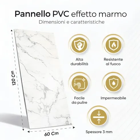 Set 6 Pannelli Decorativi Effetto Marmo Bianco PVC 120x60 Rivestimento