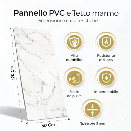 Set 6 Pannelli Decorativi Effetto Marmo Beige PVC 120x60 Rivestimento