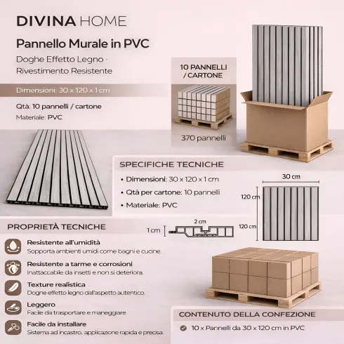 Set 10 Pannelli Decorativi Effetto Legno Doghe PVC 120x30 Rivestimento