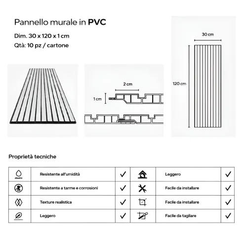 Set 10 Pannelli Decorativi Effetto Legno Doghe PVC 120x30 Rivestimento