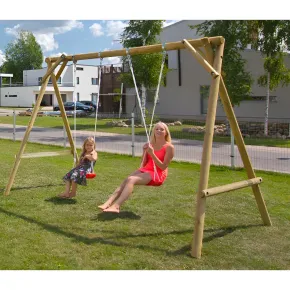 Altalena in Legno per Bambini 2 Posti Pino Impregnato da Giardino 2