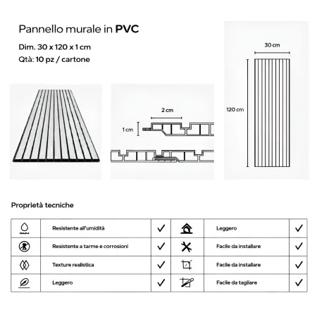 Set 10 Pannelli Decorativi Effetto Legno Rovere PVC 120x30 Rivestimento