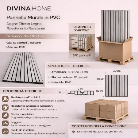 Set 10 Pannelli Decorativi Effetto Legno Rovere PVC 120x30 Rivestimento